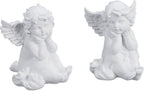 Relaxdays Grave Angel, Set of 2, Weatherproof, Frost-Proof, HxWxD: 10 x 7 x 9 cm, Decoration, Guardian, Polyresin, White