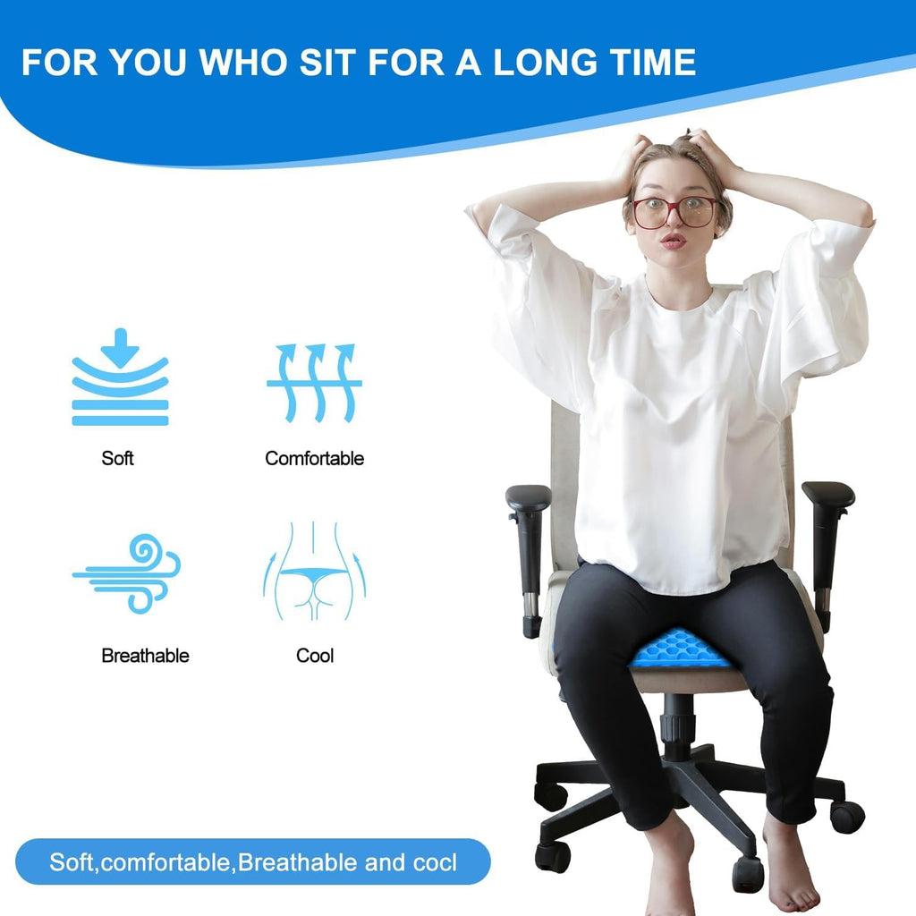 TOEVE Large Gel Seat Cushion For Long Sitting With Non-Slip Covers,Soft & Breathable For Chair,Gaming,Car,Office,Desk Chair and Wheelchair,Office Pads (45 x 45cm-Grey) (40 x 35 x 2.5 cm-Blue)