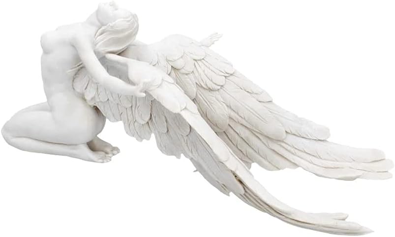 Angels Freedom Figurine 40cm, Resin, White, Angel Figurine, Kneeling Angel Design, Angelic Spiritual Decor, Cast in the Finest Resin, Painstakingly Hand-Painted