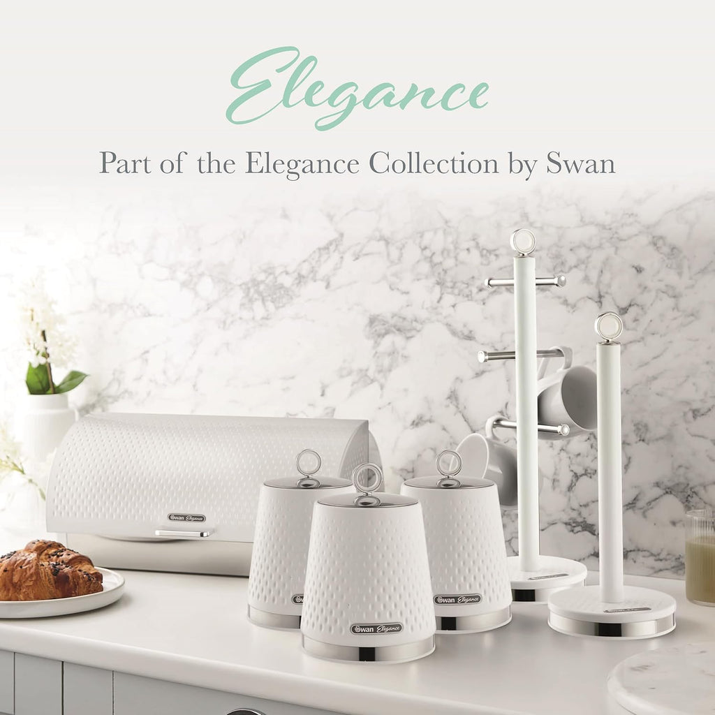 Elegance SWKA18533WHT Set of 3 Kitchen Storage Canisters for Tea, Coffee, and Sugar with Textured Gloss Finish and Stainless Steel Accents, 1.3L, White