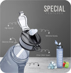 Sports Water Bottle with Straw and Time Marking, and 32OZ Capacity - Motivational and Eco-Friendly BPA-Free Bottle for Running, Gym, Yoga, Outdoors, and Camping (Style-1, Grey)