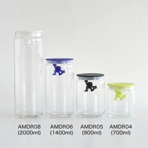 AMDR06 B Glass Gianni Jar A Little Man Holding On Tight Large Kitchen Box with Hermetic Lid in Thermoplastic Resin, Black, 140 cl
