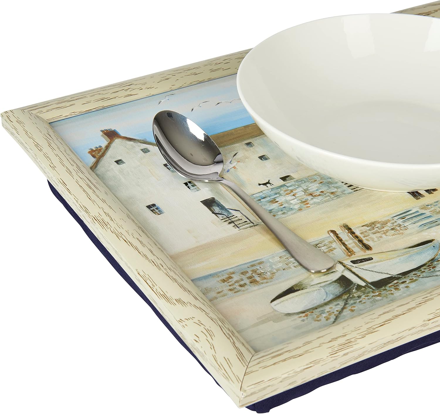 Creative Tops “Cornish Harbour” Lap Tray with Cushion, Bean Bag Cushioned, 44 x 34cm