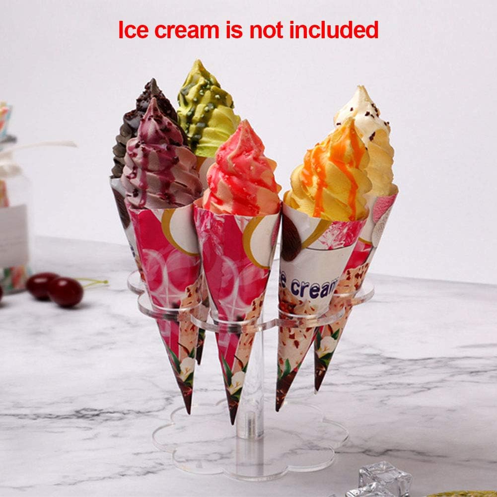 Anwangda Ice Cream Cone Holder Stand, 8 Holes Acrylic Ice Cream Stand, Reusable Detachable Transparent Acrylic Ice Cream Cone Holder for Party DIY(Transparent)