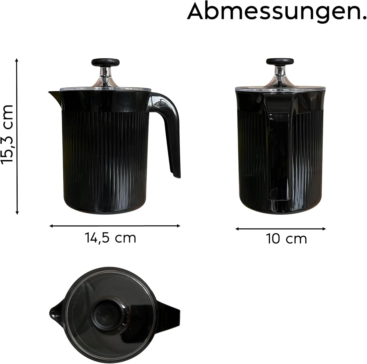 Cremix, Milk Frother Handheld, Manual Milk Frother for Cappuccino, Milk Foam Cappuccinatore Black, 0.50 LT, 10 x 14.5 x 15.2 cm, Made in Italy, 0% BPA and Phthalate Free