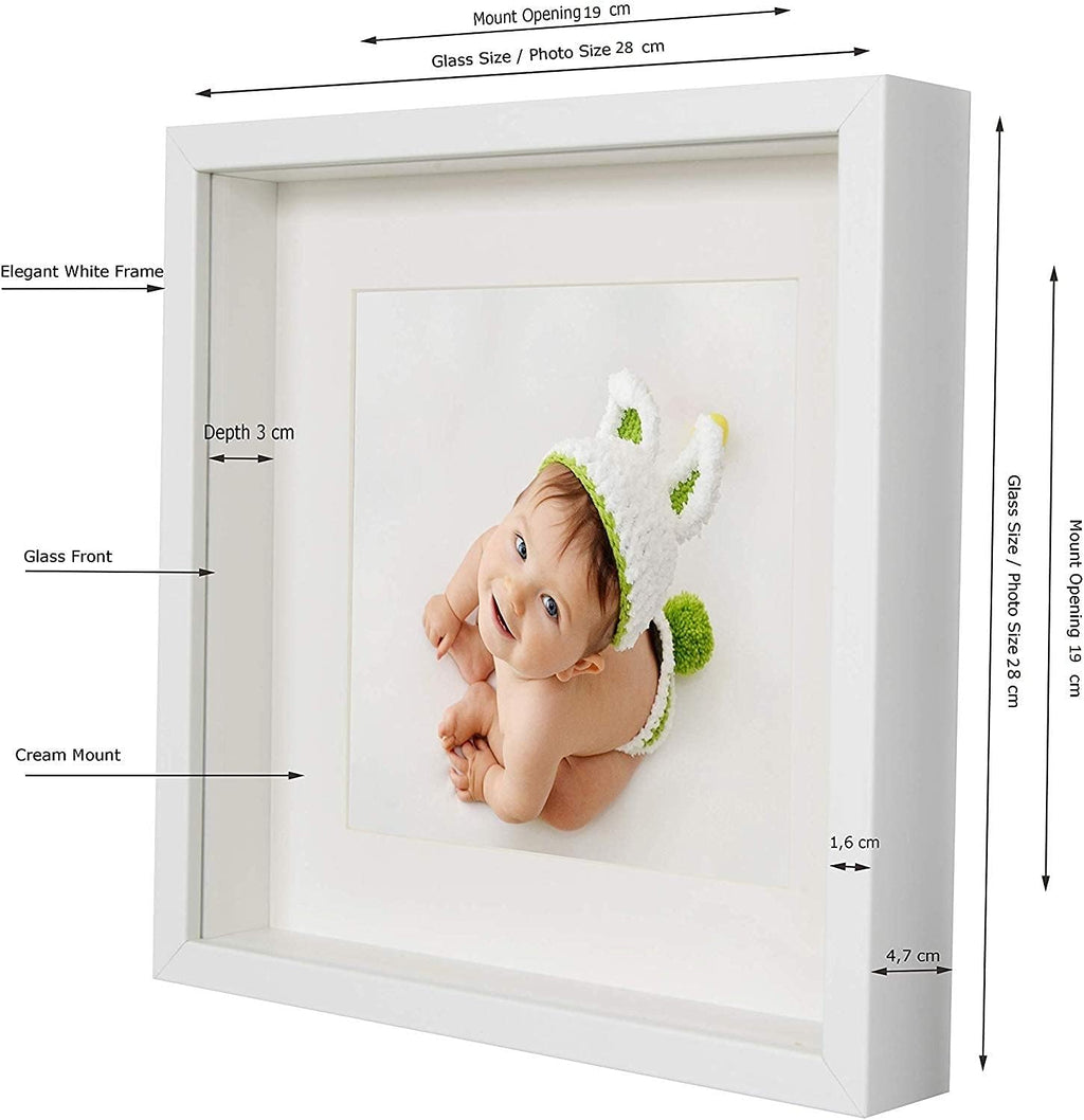 Shadow Box Frame 11x11x1inch, Square, White, Display 3D Frame Picture with Mount 8x8 Plexiglass for Filling, for Objects, Photos, Souvenirs, for Crafts,Baby Items, dried Flowers