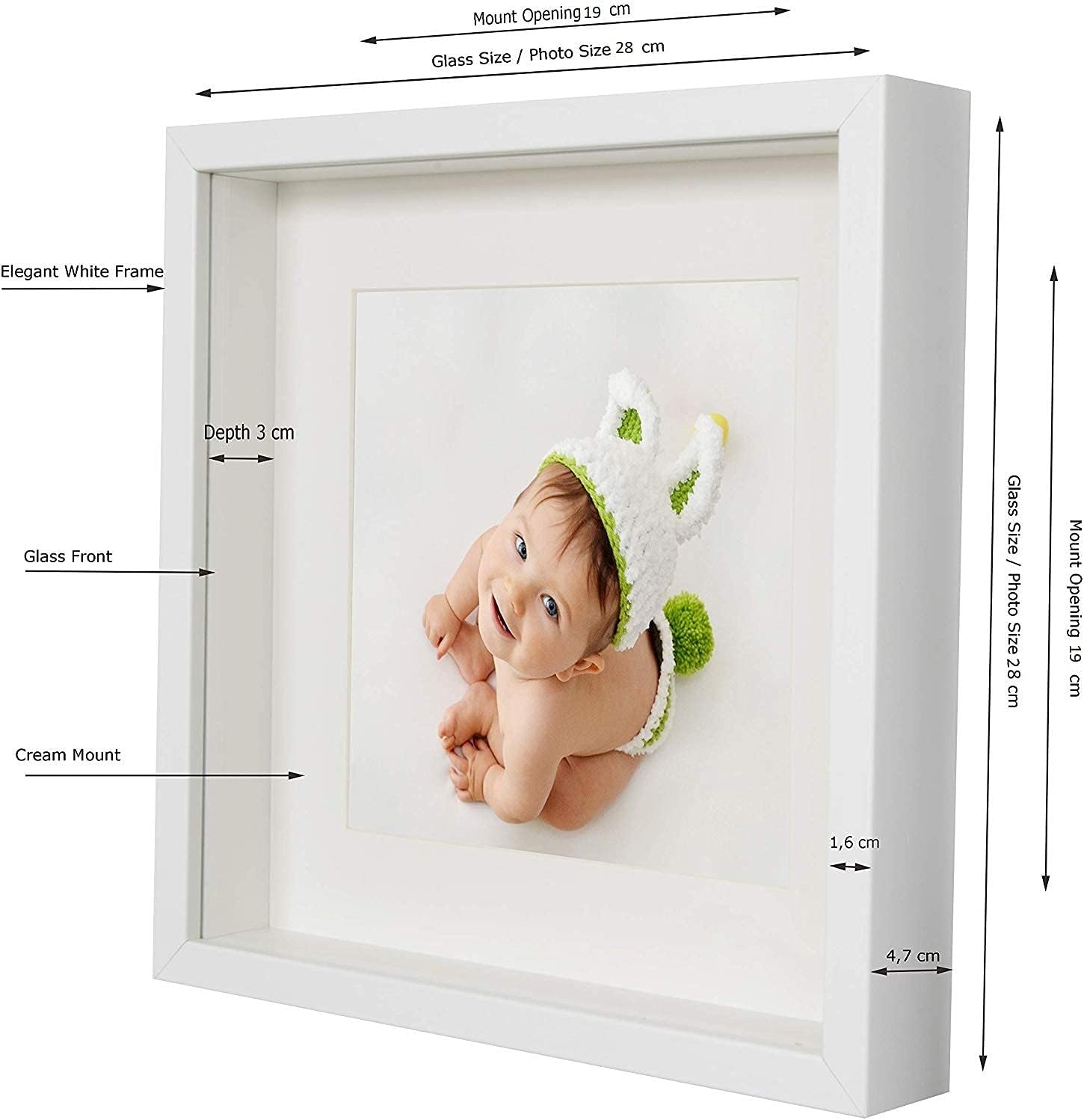 Shadow Box Frame 11x11x1inch, Square, White, Display 3D Frame Picture with Mount 8x8 Plexiglass for Filling, for Objects, Photos, Souvenirs, for Crafts,Baby Items, dried Flowers