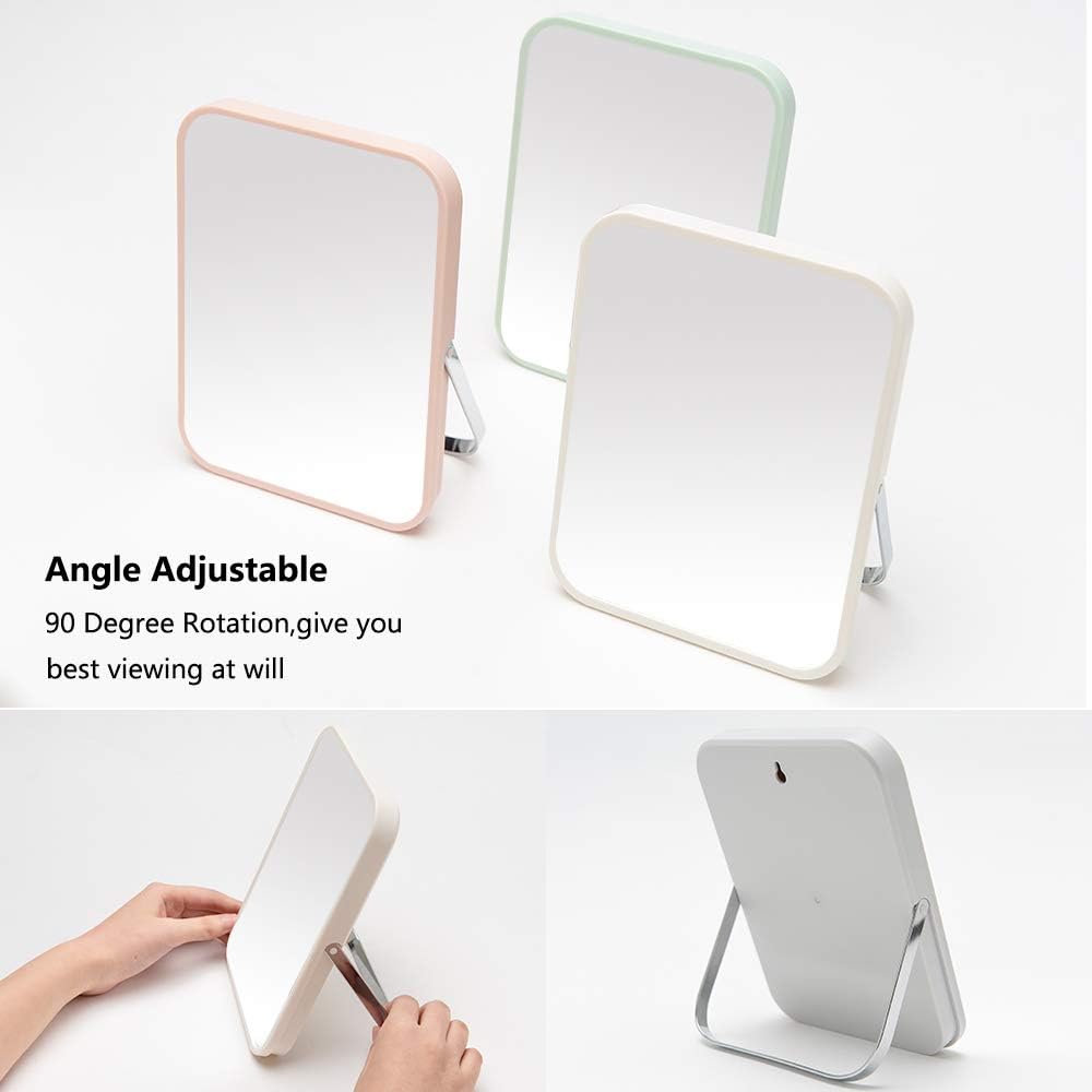 YEAKE Table Desk Vanity Makeup Mirror,8-Inch Portable Folding Mirror with Metal Stand 90°Adjustable Rotation Tavel Make Up Mirror Hanging Bathroom for Shower Shaving(Gray)