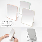 YEAKE Table Desk Vanity Makeup Mirror,8-Inch Portable Folding Mirror with Metal Stand 90°Adjustable Rotation Tavel Make Up Mirror Hanging Bathroom for Shower Shaving(Gray)