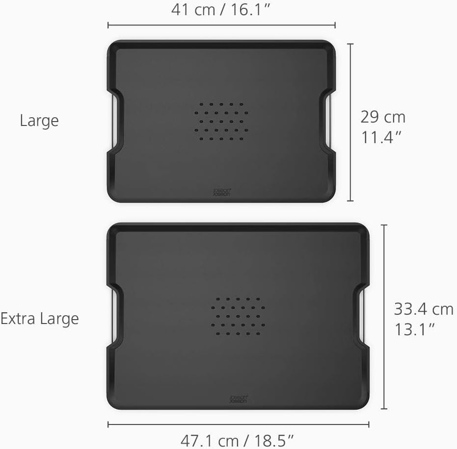 Joseph Joseph Cut&Carve Plus - Non-Slip, Multi-Function, Double-Sided Chopping Board for Food Preparation and Carving- Dishwasher Safe, Large – Black