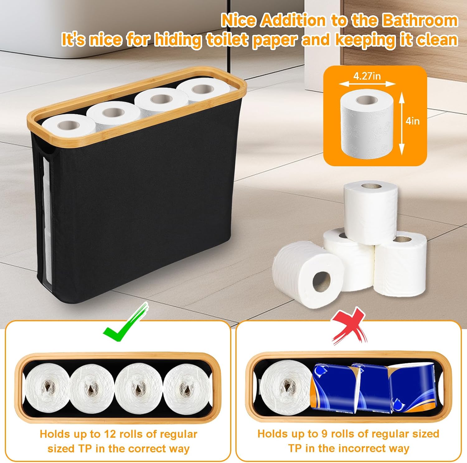 Toilet Roll Storage, Toilet Roll Storage Basket with Lid, Multifunctional Toilet Paper Basket, Toilet Paper Basket Cabinet, Toilet Roll Holder Storage Stand