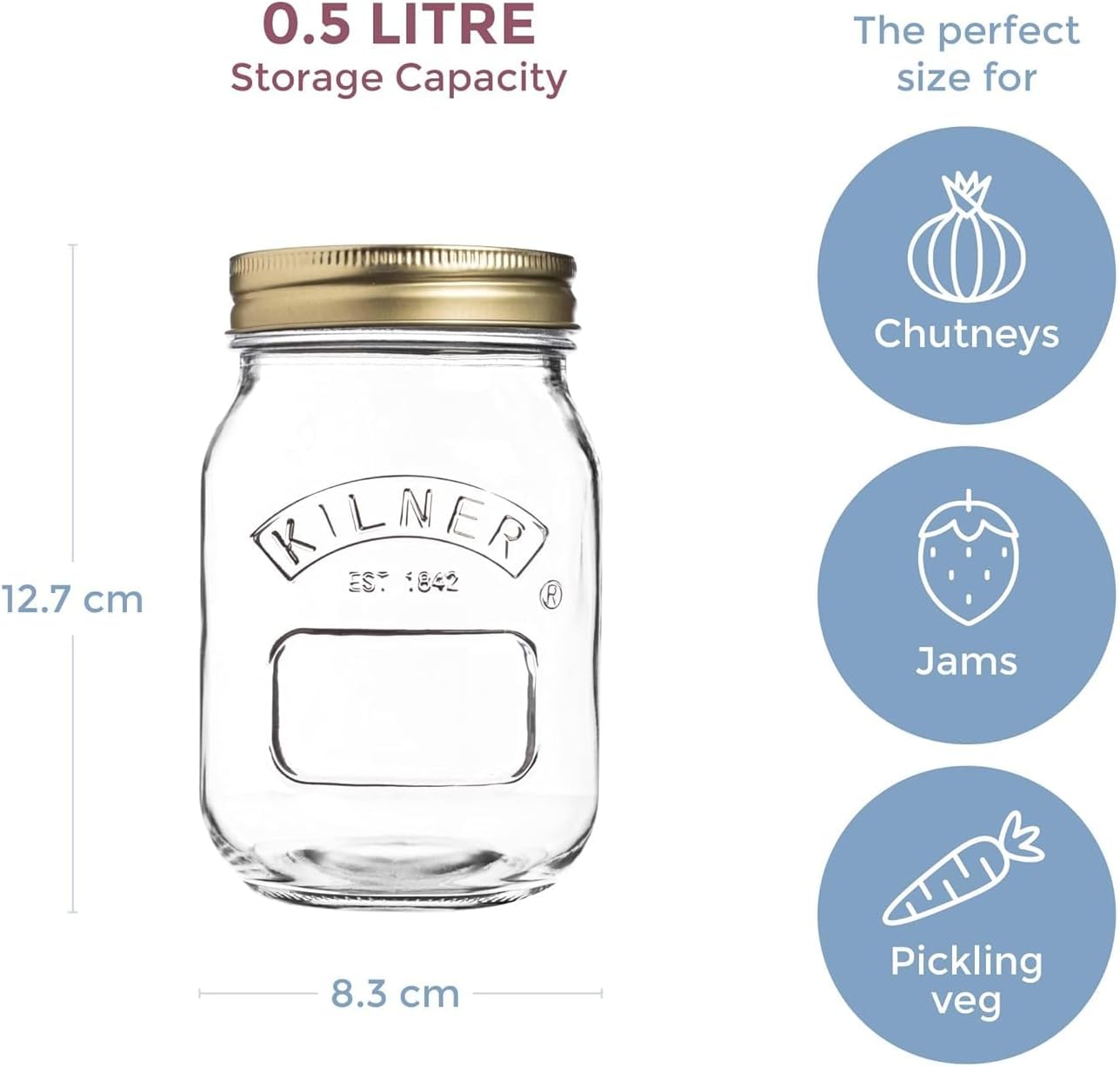 Preserve Jar 0.5L (500ml) Round Glass Screw Top Lid Preservation Storage Jar for Jams Chutneys Small Pickled Fruits