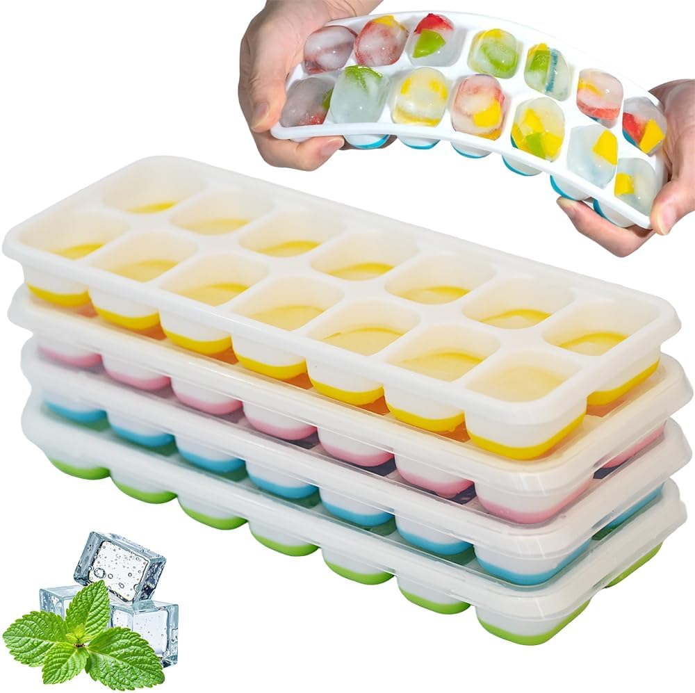 Ram® 4 X Pack Silicone Ice Cube Tray Set of 4 Ice Moulds Freezer Stackable Non Spill Ice Cube Tray Dishwasher Safe BPA Free Main image