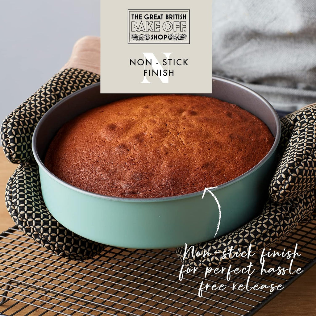 Cake Tin for Sponges, 8 inch Baking Tin (20cm), for Cheesecake, Victoria & Christmas, Offical GBBO Logo, Non Stick Coated Carbon Steel, Duck Egg Blue
