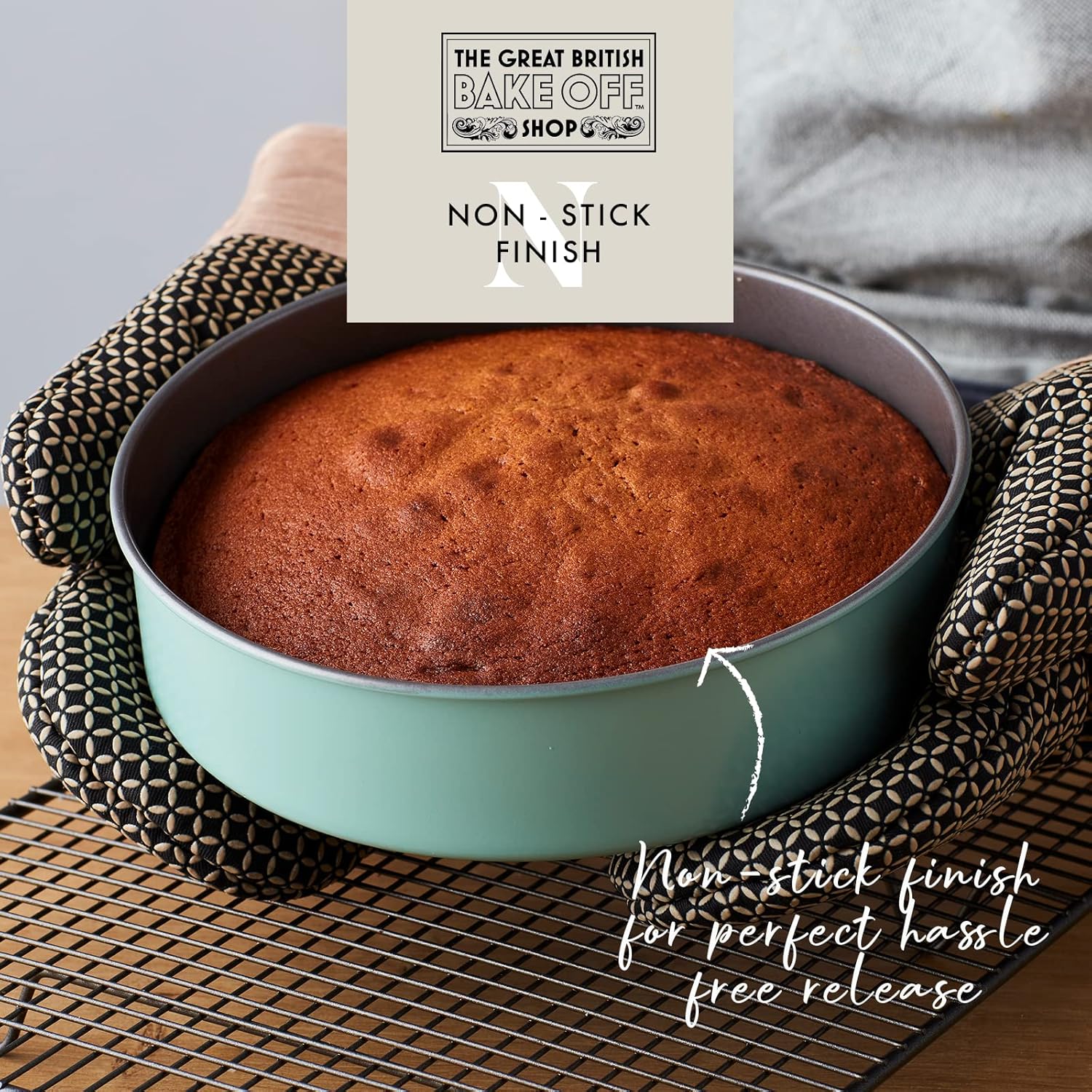 Cake Tin for Sponges, 8 inch Baking Tin (20cm), for Cheesecake, Victoria & Christmas, Offical GBBO Logo, Non Stick Coated Carbon Steel, Duck Egg Blue