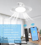 Ceiling Fans with Lights and Remote, 40W Retractable Modern Smart Ceiling Fan Upgraded Motor, 3 Colors 4 Wind Speeds, 3000-6500K Dimmable E27 Base LED Fan Light for Bedroom, Living Room