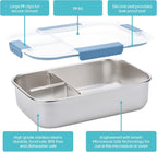 Stainless Steel Bento Lunch Box, 3 Compartments, Blue, 1300ml