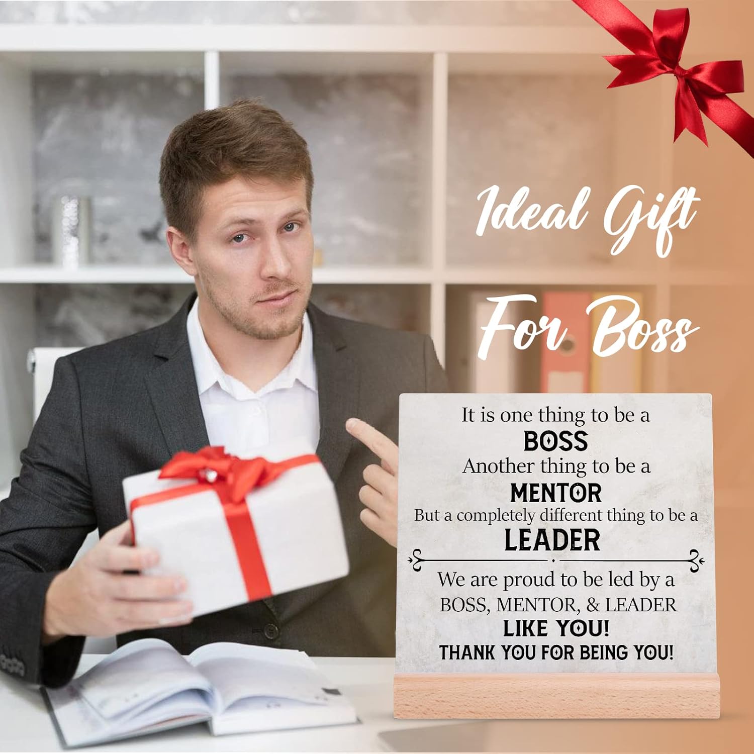 Boss Gifts Desk Decor - Best Boss Mentor Leader Gift From Employee Coworkers, Team Leader Gifts for Christmas Birthday Retirement, Thank You Gifts Plaque with Wooden Stand Secondary image