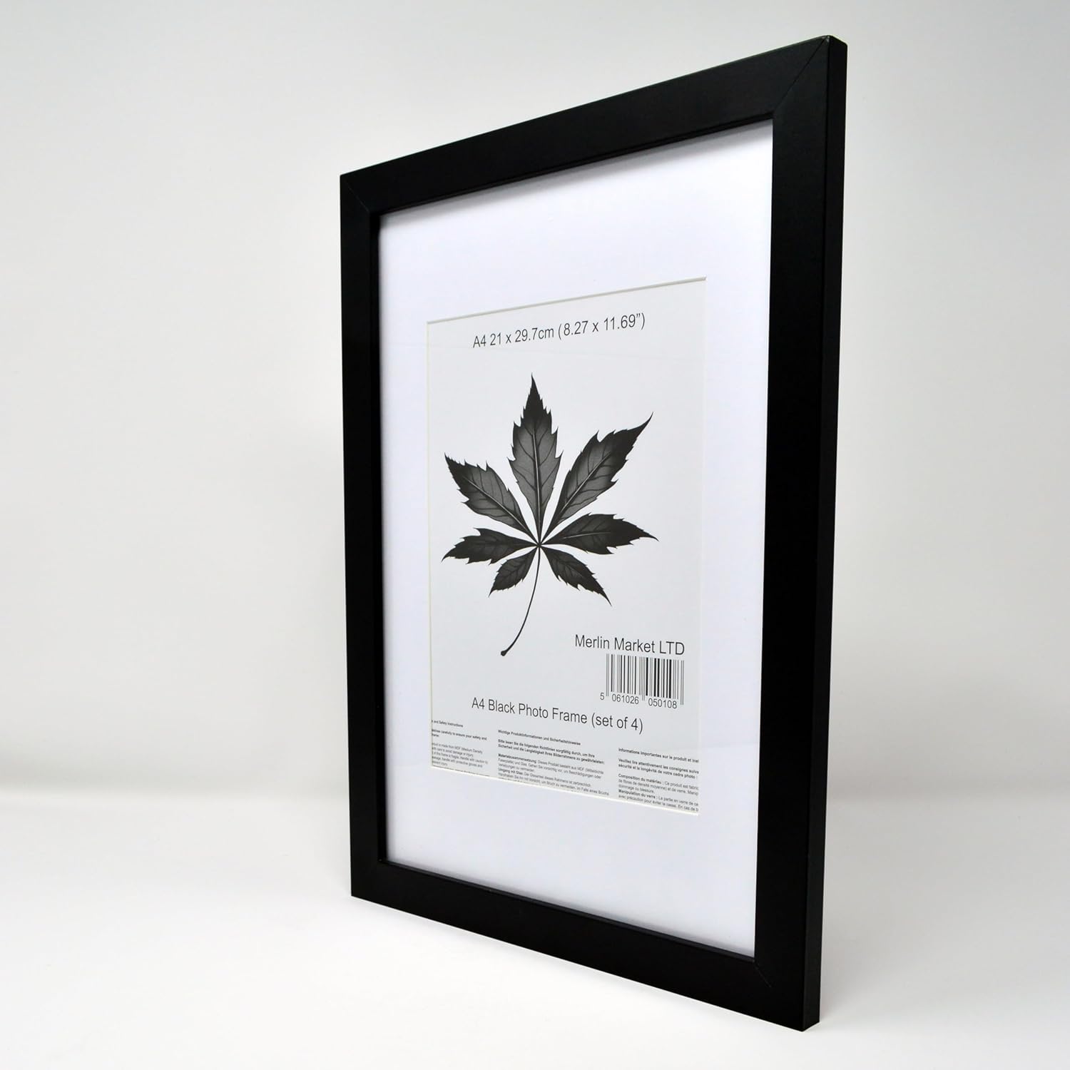 Black A4 Frame Set of 4 (21x29.7cm) with Mount for 19x14cm | Poster & Certificate Frame | Wall Mount or Table Top Display | Classic Style