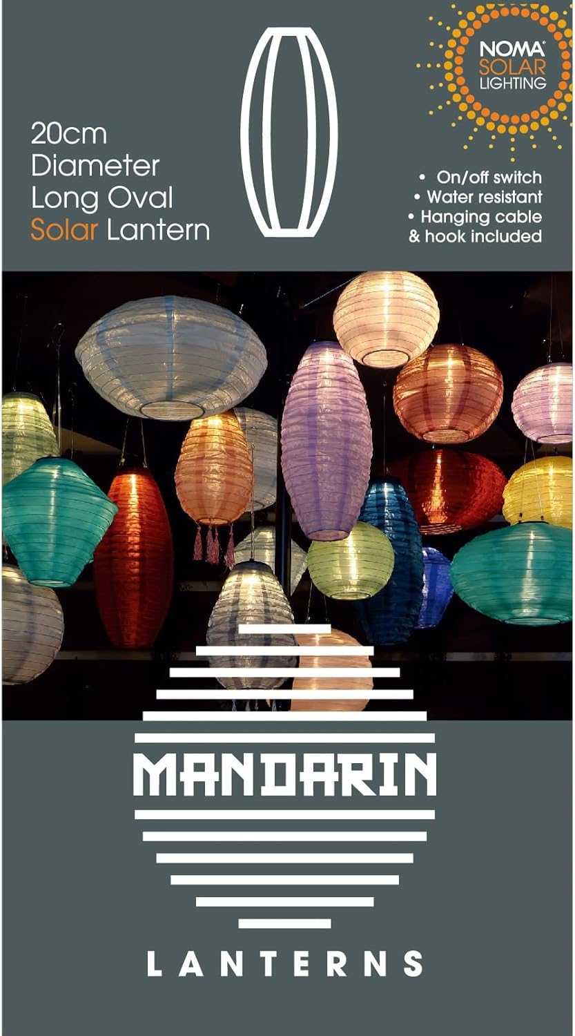 Long Oval Solar Mandarin Lantern, 20 cm, Colour May Vary (Pack of 1) Secondary image