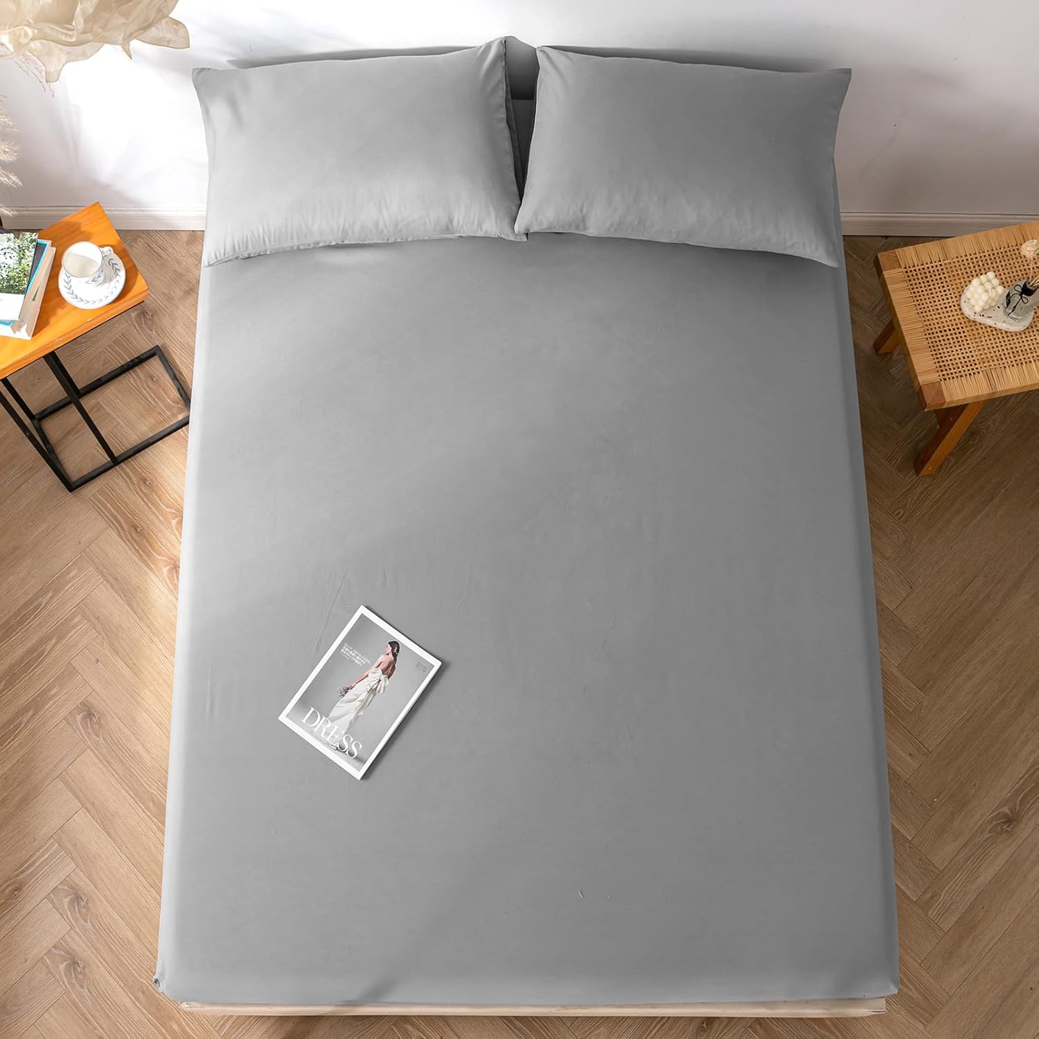 Fitted Sheet Bed Sheets King 25CM Extra Deep Pocket Soft and Breathable Machine Washable Fitted Bedding Sheets (Dark Gray, King)