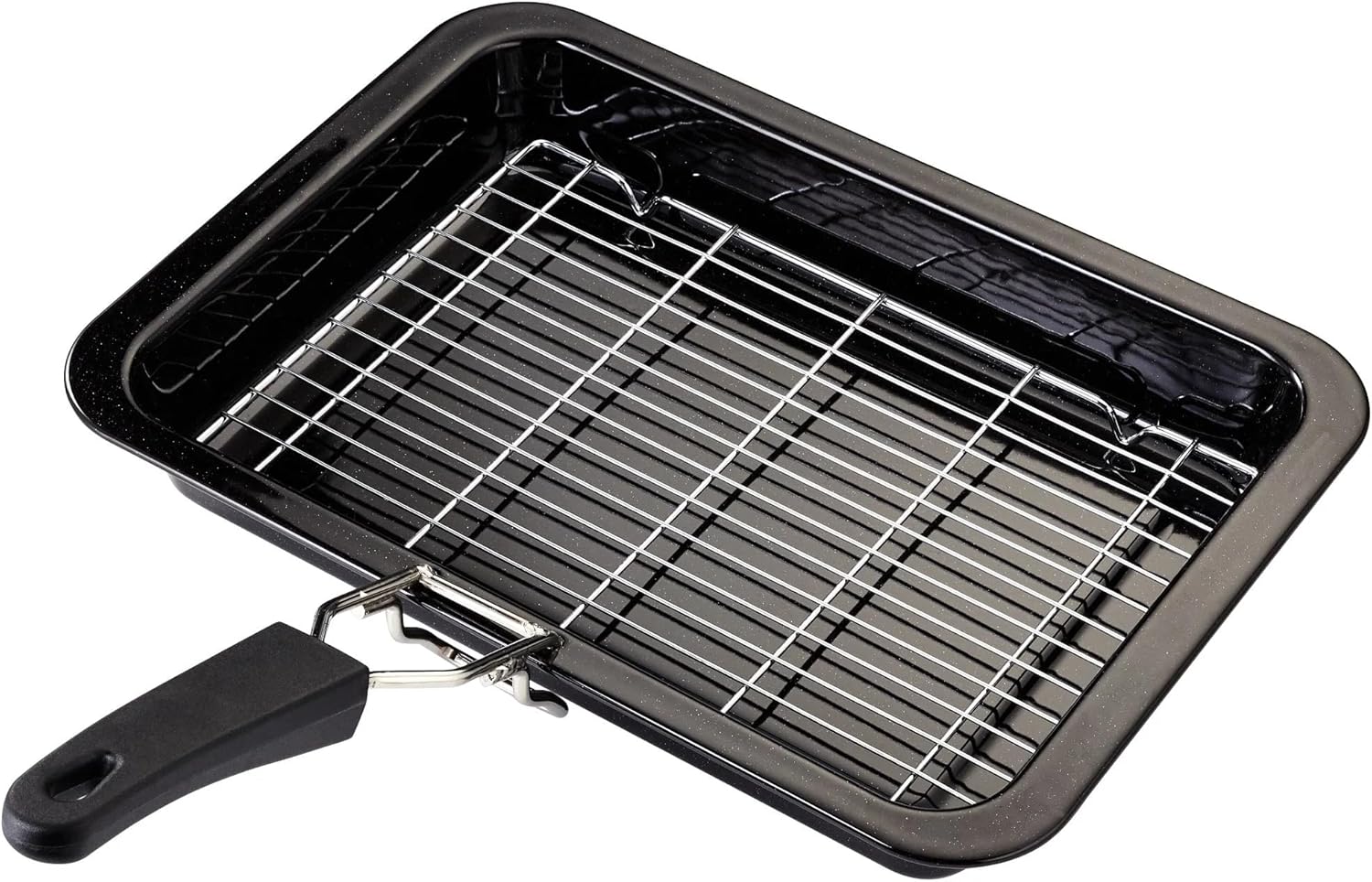 Ovenware Enamel Grill Tray with Rack & Handle, Nonstick Coating 35cm x25cm x5cm, Black Main image