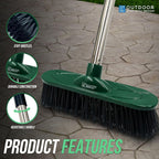 Yard Broom Outdoor Heavy Duty, 10” Garden Broom Synthetic Hard Bristle Brush Head with Strong Handle, Stiff Sweeping Brush Outdoor