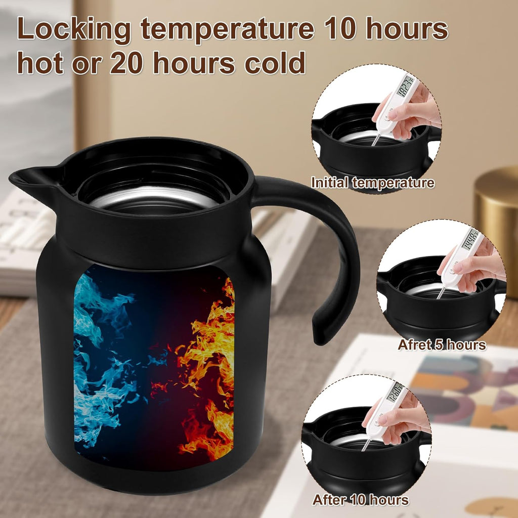 Thermal Coffee Carafe 1000ML Insulated Water Pitcher Stainless Steel Carafe with Detachable Tea Strainer Leak-Proof Vacuum Insulated for Milk Coffee Tea Hot Cold Drinks (1000ml (Black))