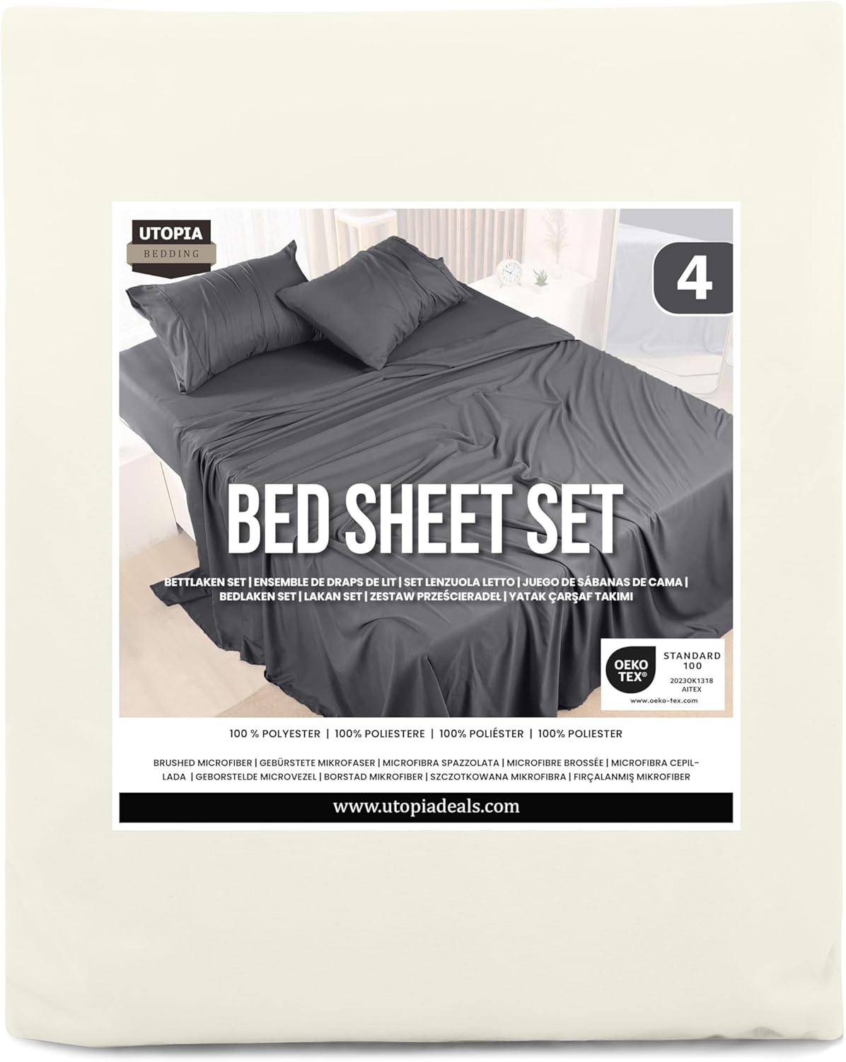 Bed Sheet Set Double, Sage, 4 Piece – Fitted Sheet, Flat Sheet with 2 Pillow Cases 50x75 – Wrinkle, Shrinkage & Fade Resistant – Oeko-Tex Certified, Polyester Microfiber Fabric
