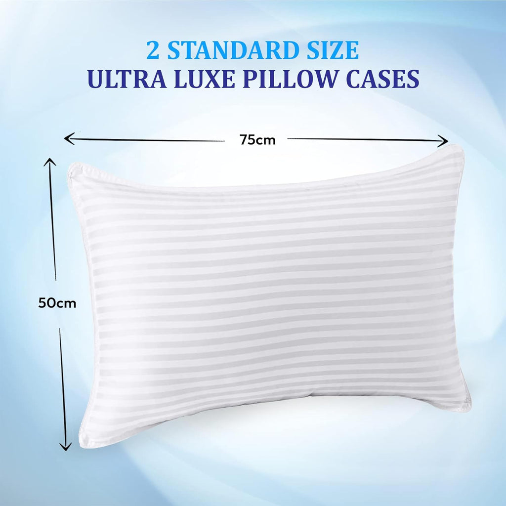 Eutony Pillow Protectors 2 Pack Satin Stripes - Ultra Luxe Zipped Pillow Protectors, Soft & Breathable Hypoallergenic 50 x 75cm - White