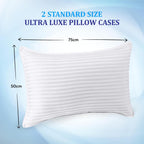 Eutony Pillow Protectors 2 Pack Satin Stripes - Ultra Luxe Zipped Pillow Protectors, Soft & Breathable Hypoallergenic 50 x 75cm - White