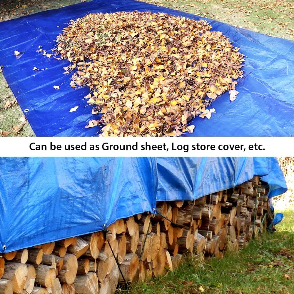 Tarpaulin 3m x 4m Water-resistant Tarp Large Camping Cover Sheet – Multipurpose Groundsheet with UV Protection, Weatherproof & Frost-Resistant – Reinforced Eyelets - Blue