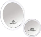 20X & 15X Magnifying Mirror Combo Set with 3 Stick On Suction Cups For Makeup and Tweezing Eyebrows - Compact Handheld Design & Travel Ready - Extremely Strong X20 Zoom - 15cm & Small 10cm Diameter