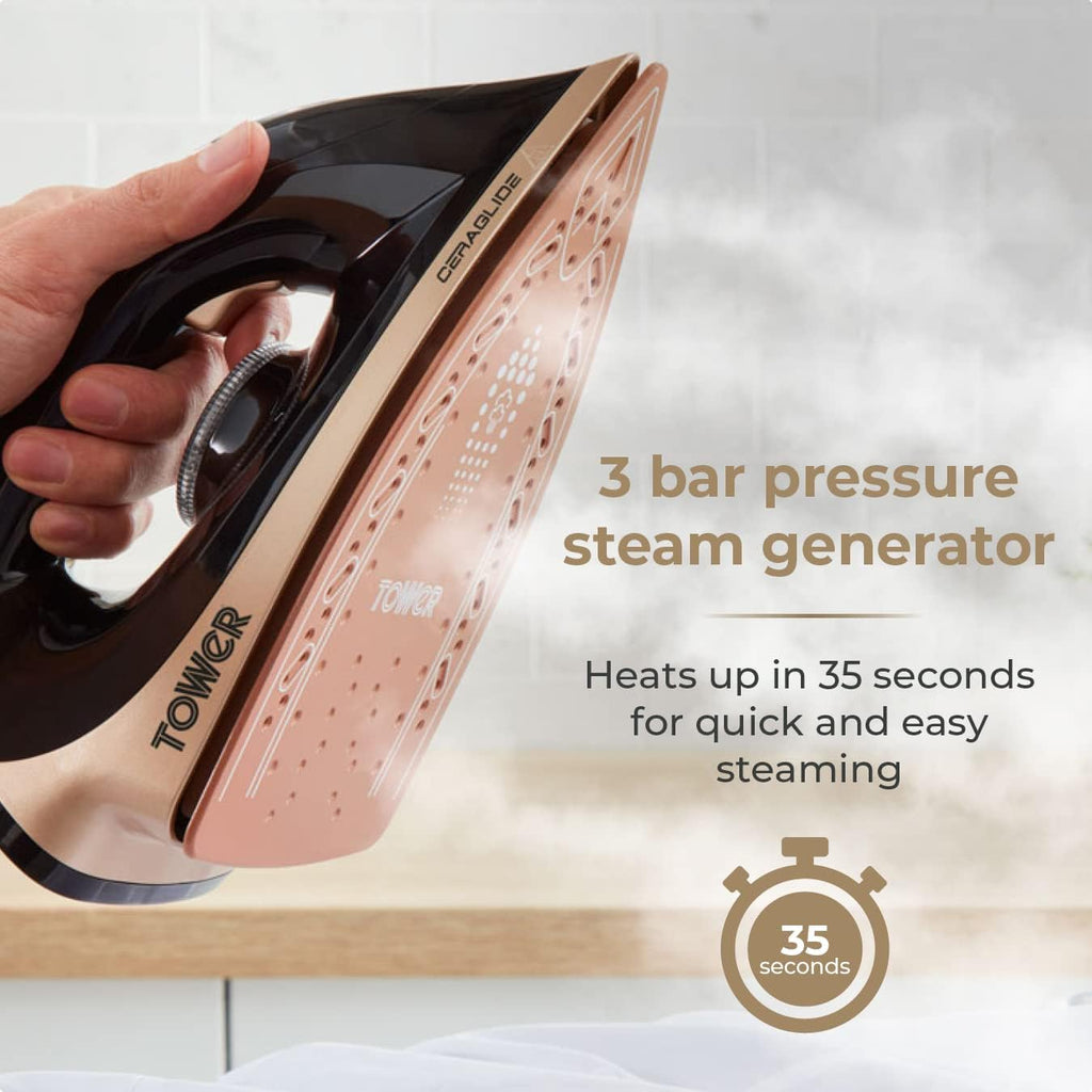 T22023GLD Ceraglide Steam Generator with Steam Shot Button, 3 Temperature Settings, 1.2L, 2700 W, Champagne Gold and Black