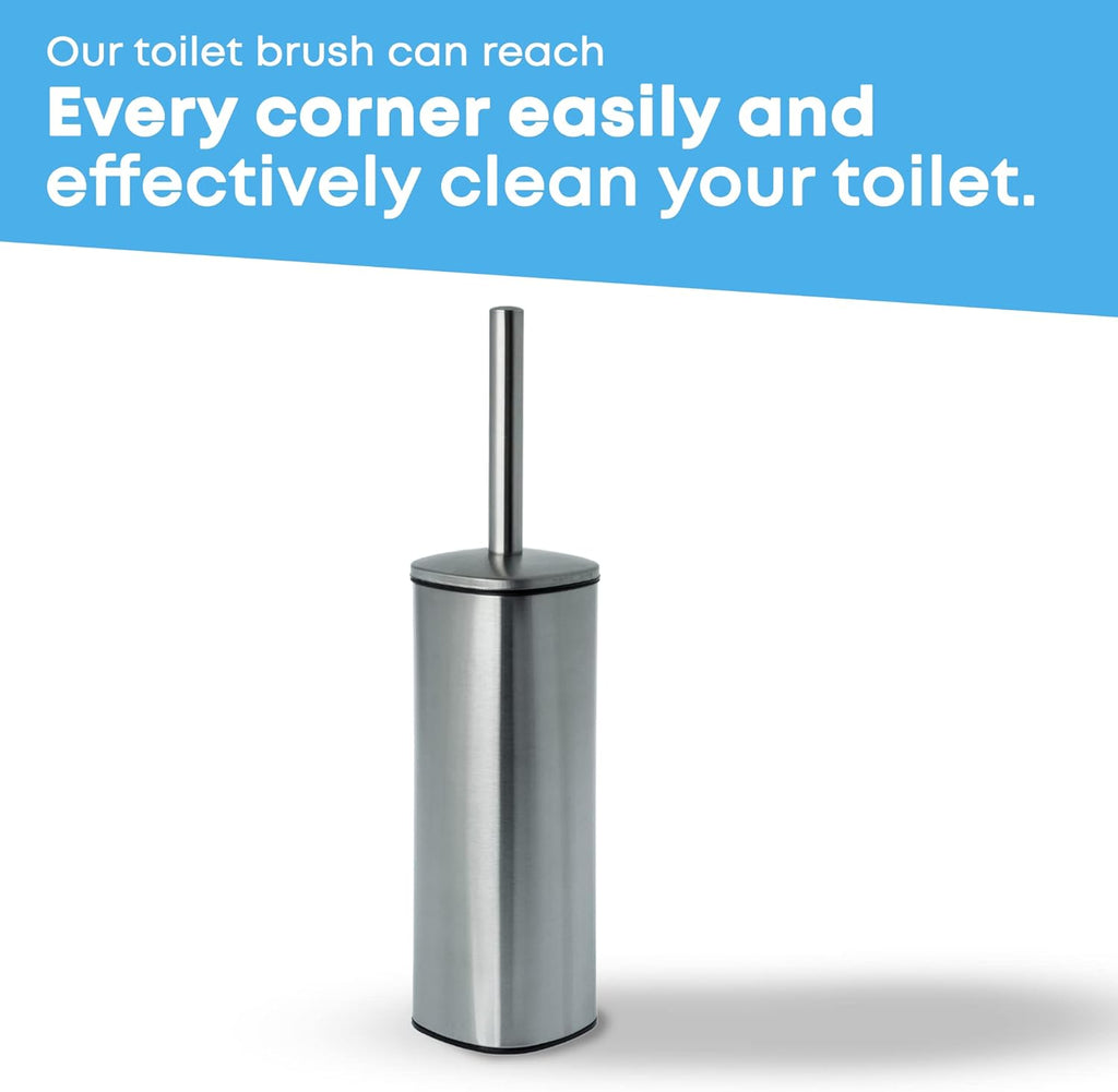 Santorini Toilet Brush & Holder for Bathroom, Flexible Toilet Bowl Plastic Brush Head for Deep Cleaning, Compact Size, Elegant Design – Chrome