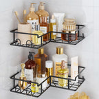 Vinabo Corner Shower Caddy, 2 Pack Rustproof Bathroom Shelves, Shower Shelf No Drilling, Adhesive Bathroom Organiser Accessory with Hooks, Black