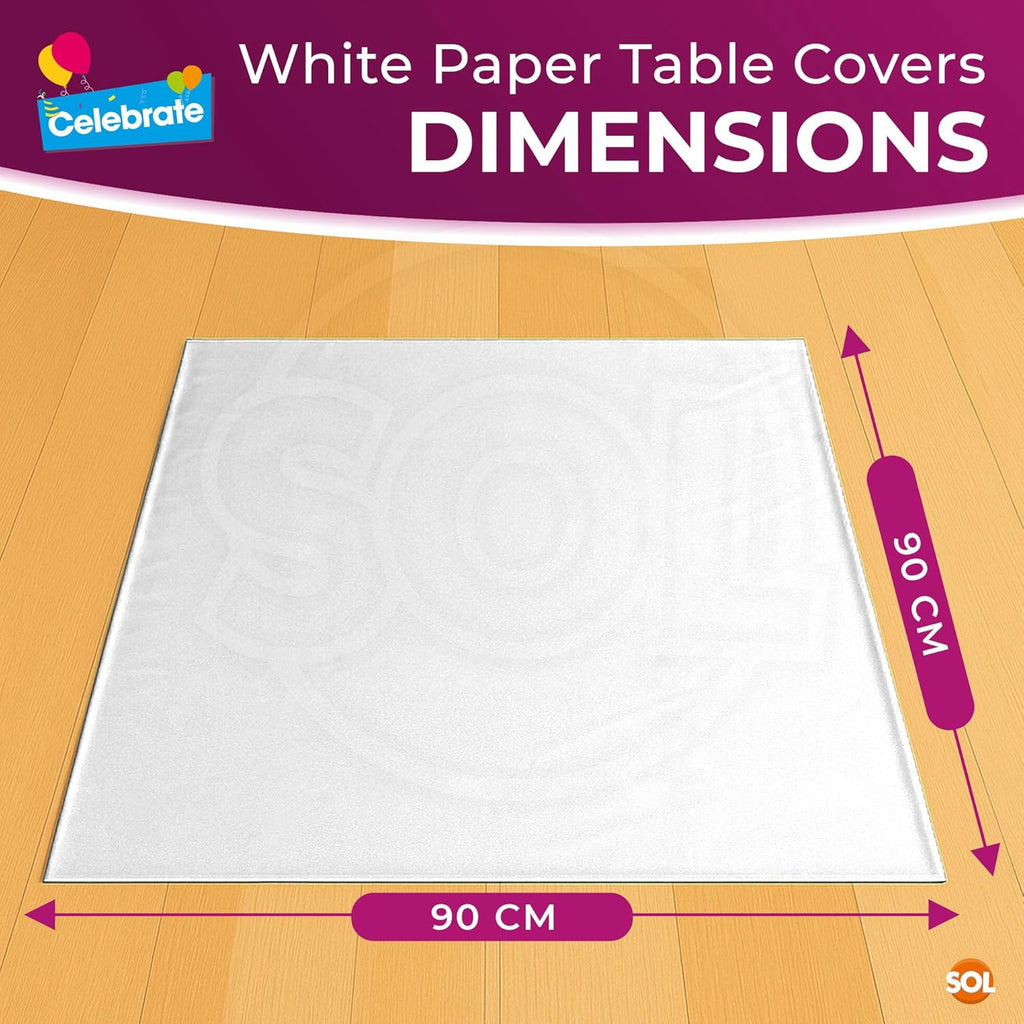 5pk White Paper Table Covers 90x90cm Tablecloths for Parties Cover Disposable - Thick Absorbent Design - Easy Clean Up for Weddings, Craft Activities, Kids’ Meals, Village Halls & Family Events