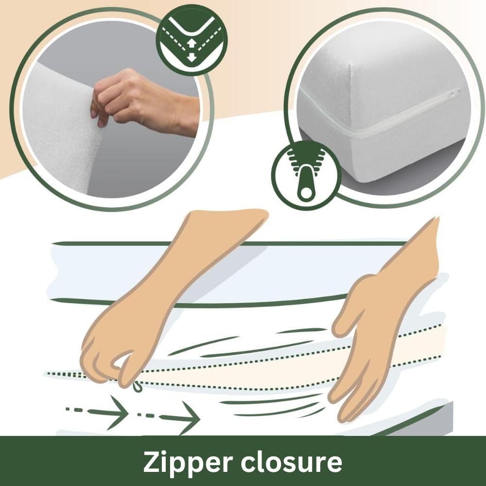 Mattress Encasement (135x190/200cm) Double Bed Size | Noiseless, Elastic and Adjustable Mattress Protector | White