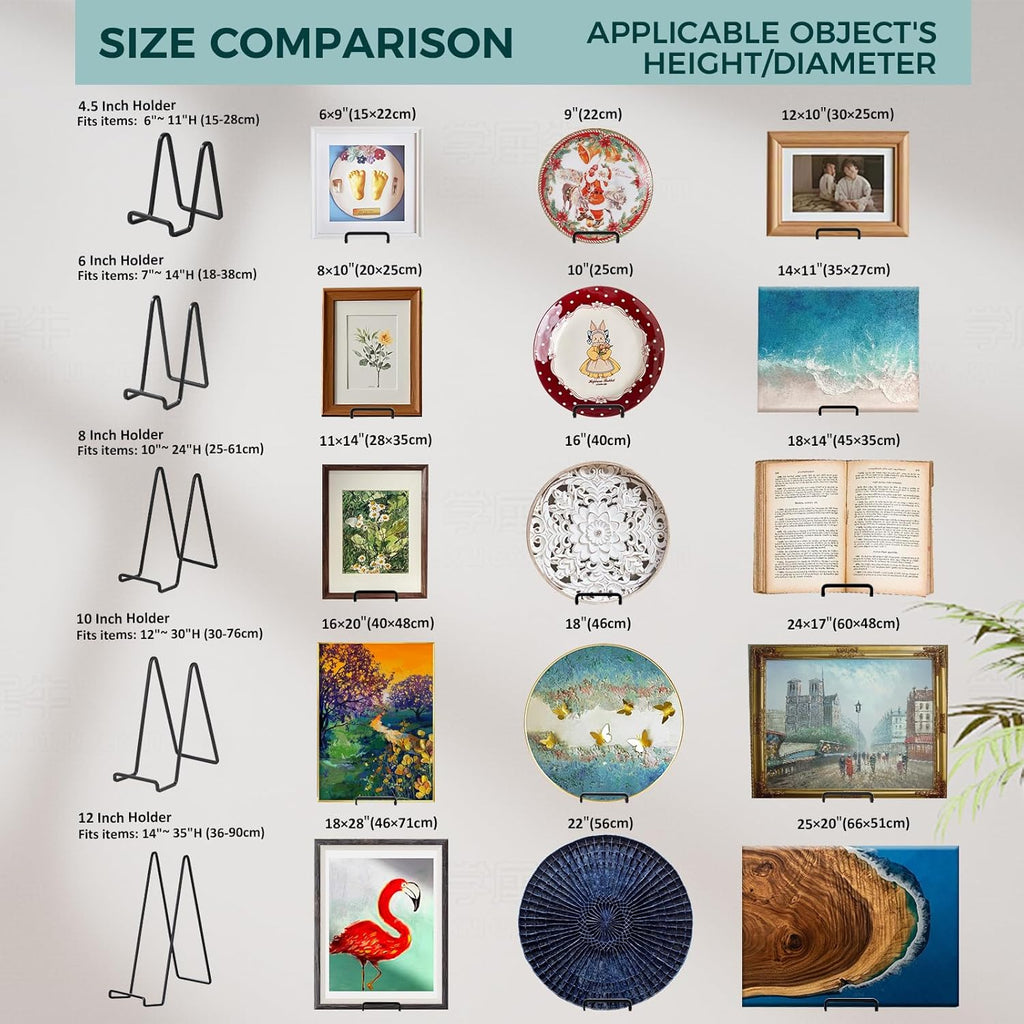 Large Plate Holder Display Stand - 10 inch Tall Plate Stands for Display - Metal Picture Frame Stand - Big Tabletop Easel Stand for Decorative Plates | Platter | Book | Plaque | Tile - 2 Pack - Black