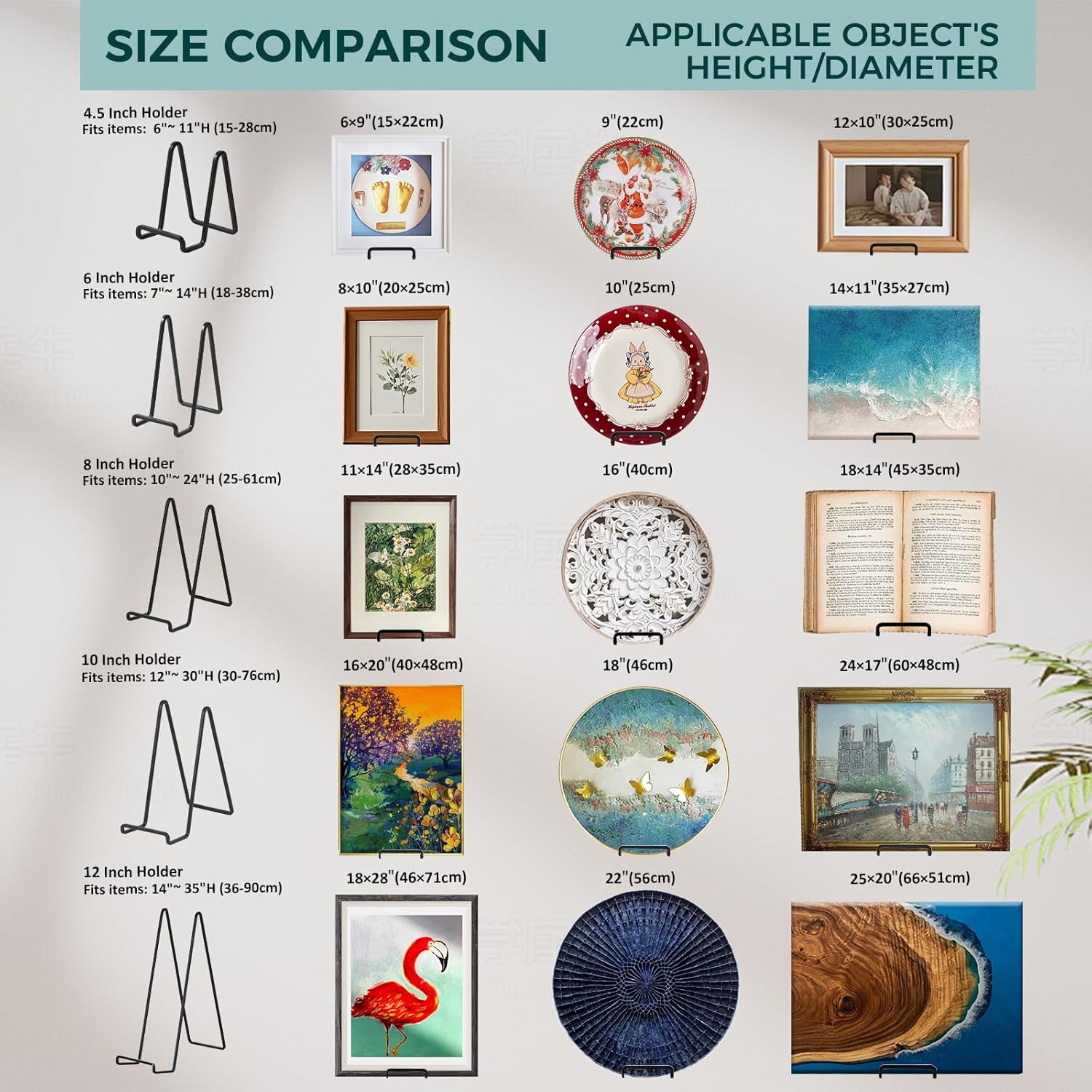 Large Plate Holder Display Stand - 10 inch Tall Plate Stands for Display - Metal Picture Frame Stand - Big Tabletop Easel Stand for Decorative Plates | Platter | Book | Plaque | Tile - 2 Pack - Black
