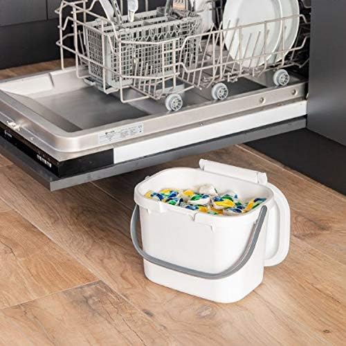 518252 Everyday Kitchen Food Waste Compost Caddy Bin, 4.5 Litre, White/Metallic Sliver, Silver, 4.5ltr