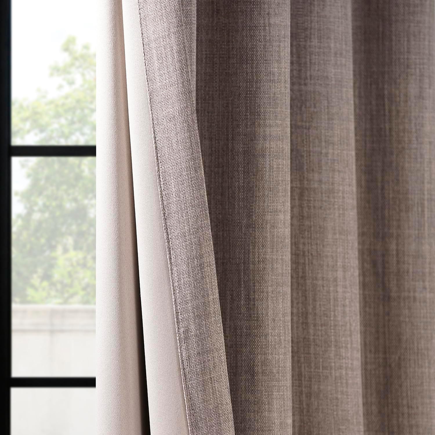 HPD Half Price Drapes BOCH-LN185-P Faux Linen Room Darkening Curtains for Bedroom (1 Panel), 50 x 120 cm, Mink Secondary image
