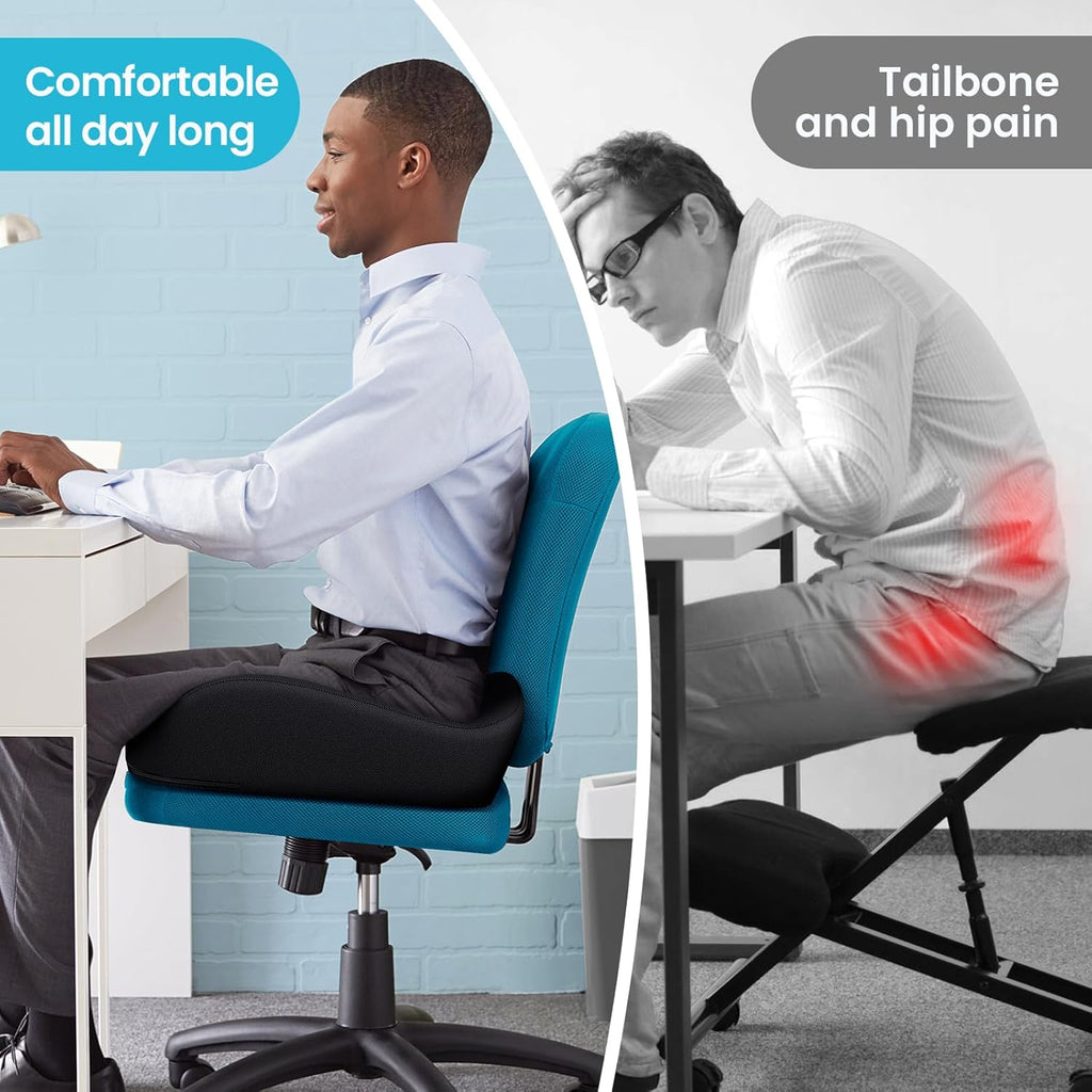 Seat Cushion, Memory Foam Cushion for Office Chair - Ergonomic Chair Cushions for Tailbone Pain Relief, Sciatica & Back Support, Office Chair Cushion & Coccyx Cushion