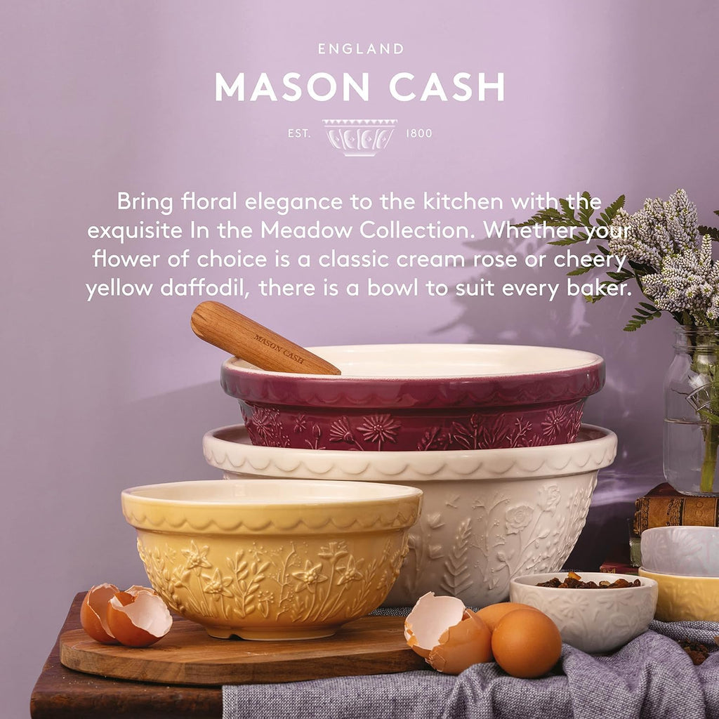 in The Meadow Size 18 Mixing Bowl 26cm | 2.7 Litre Floral Embossed Earthenware Bowl for Dough, Pastry & Cake Mixes | Dishwasher Safe