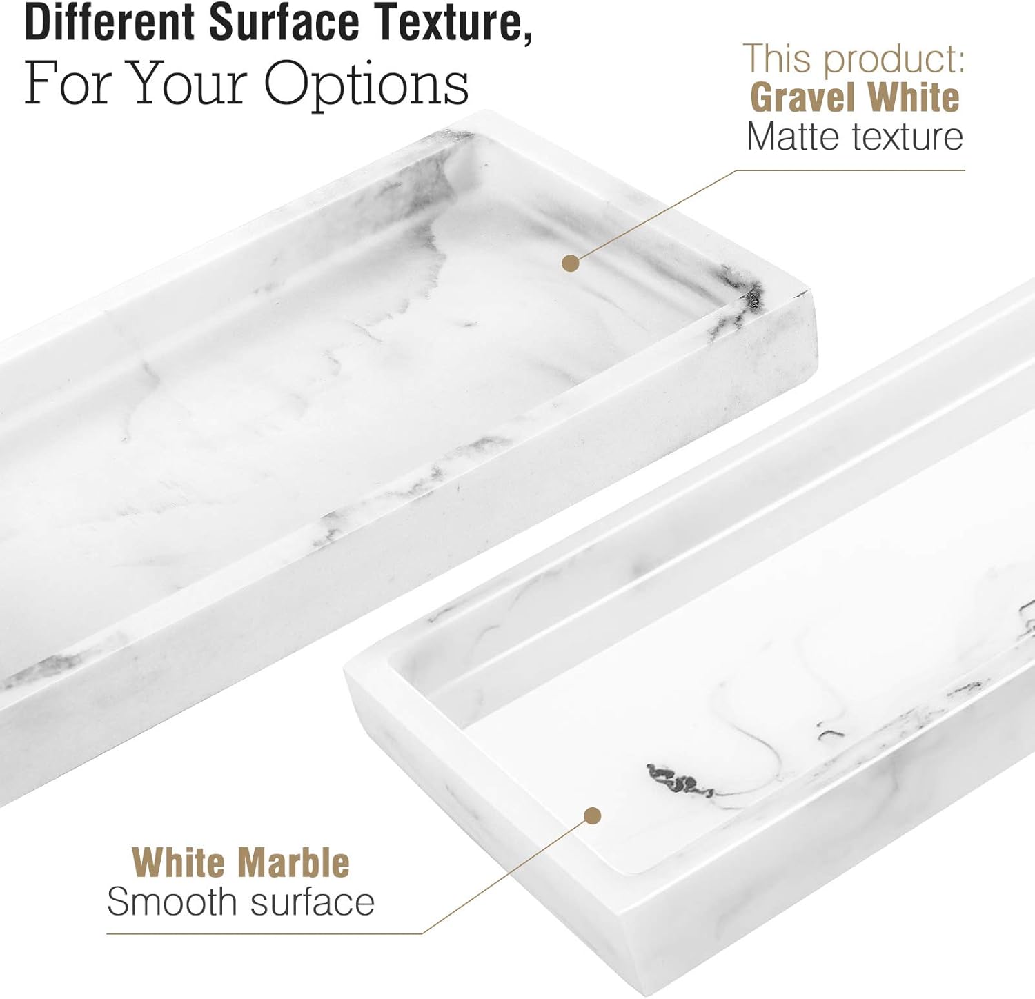 Bathroom Vanity Tray, Resin Dresser Jewelry Ring Dish Tank Storage Kitchen Countertop Organiser Plate Holder for Perfume Candles Soap Towel Plant Bathroom Accessories, Mini, Gravel White