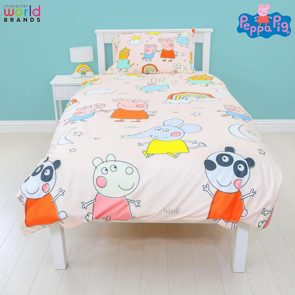 Character World Peppa Pig and Friends Official Single Bed Duvet Cover Set | Colourful Playful Design Reversible 2 Sided Bedding Including Matching Pillow Case