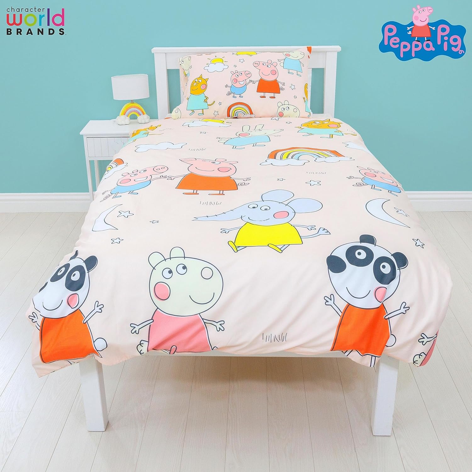 Character World Peppa Pig and Friends Official Single Bed Duvet Cover Set | Colourful Playful Design Reversible 2 Sided Bedding Including Matching Pillow Case