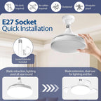 Ceiling Fans with Lights and Remote, 40W Retractable Modern Smart Ceiling Fan Upgraded Motor, 3 Colors 4 Wind Speeds, 3000-6500K Dimmable E27 Base LED Fan Light for Bedroom, Living Room