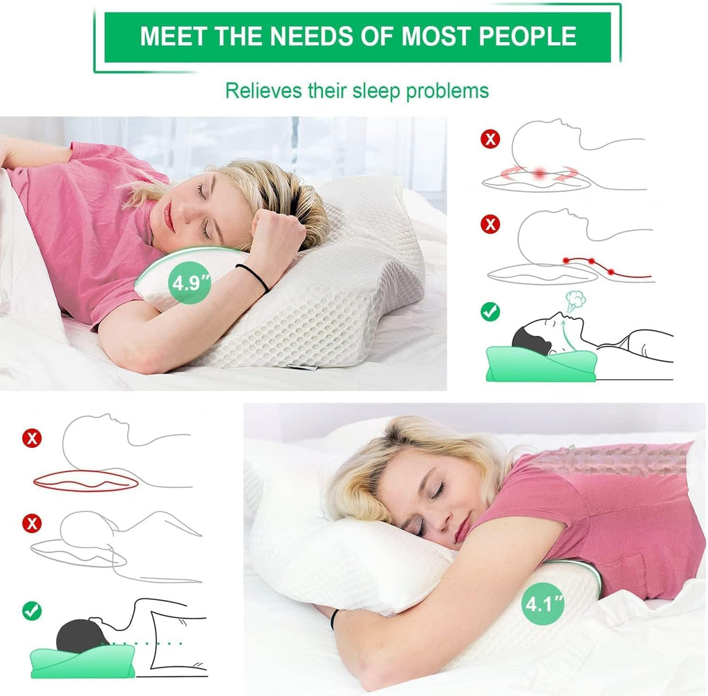 Cervical Memory Foam Pillow for Neck Pain Orthopedic Neck Pillow for Shoulder Pain Ergonomic Head Neck Support Pillow for Side/Back/Stomach Sleepers with Removable Cover (Blue)