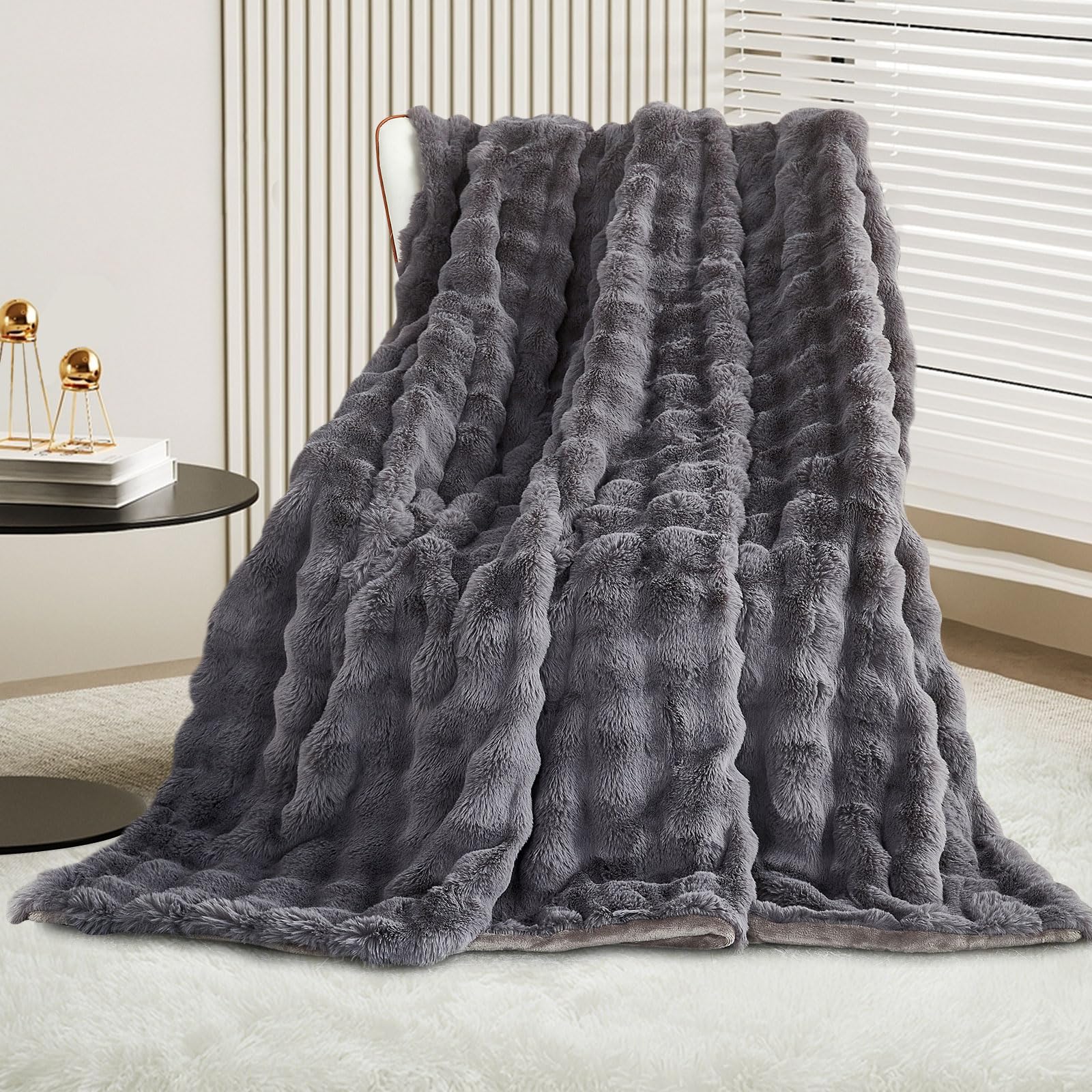 Soft Fluffy Blanket - Fuzzy Throw Blanket for Couch, Plush Rabbit Faux Fur Blanket, Cute Cozy Blankets for Women, Thick Warm Bubble Blankets for Bed Sofa Bedroom Living Room - 39" x 63" Small Main image